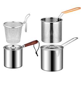 Multi Purpose Stainless Steel Camping Frying Pot with Strainer Basket & Lid