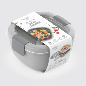 All-in-One Salad Container - Large Salad Bowl, Bento Box Tray, Leak-Proof Sauce Container