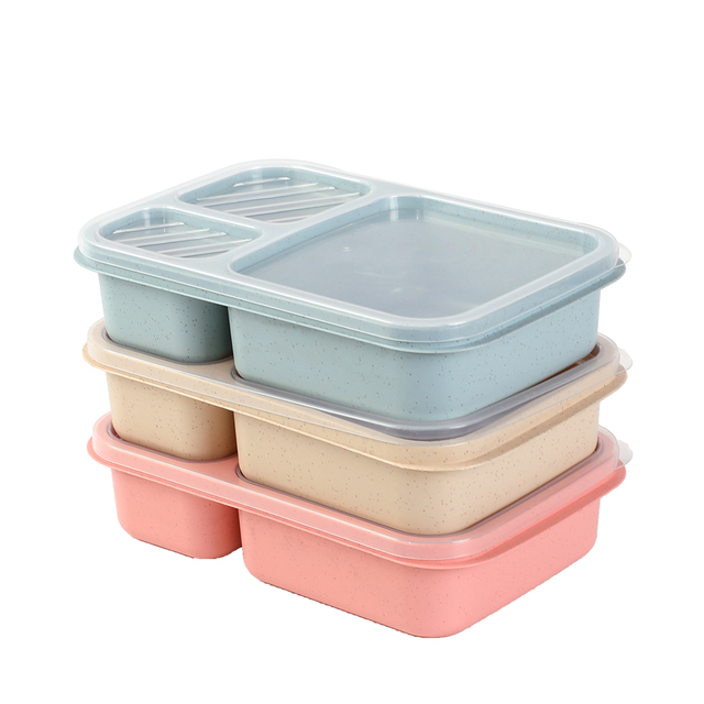 BJ-967 3 Compartment environmentally friendly Colorful Wheat eco-fried Straw Fiber Lunch Box