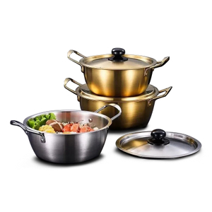 Set of 5 Stainless Steel Korean Ramen Noodle Pot with Handles & Lid