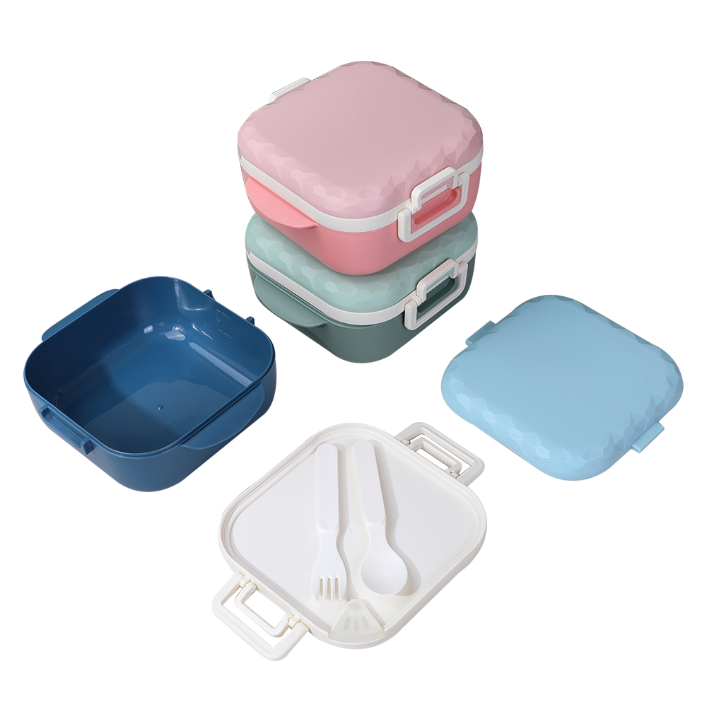  2 Layers Lunch Box Snack Containers With Utensil Set