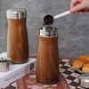 Wide Mouth 304 Stainless Steel Double Wall Wood Coated Travel Mug Thermal Cup Tumbler with Lid