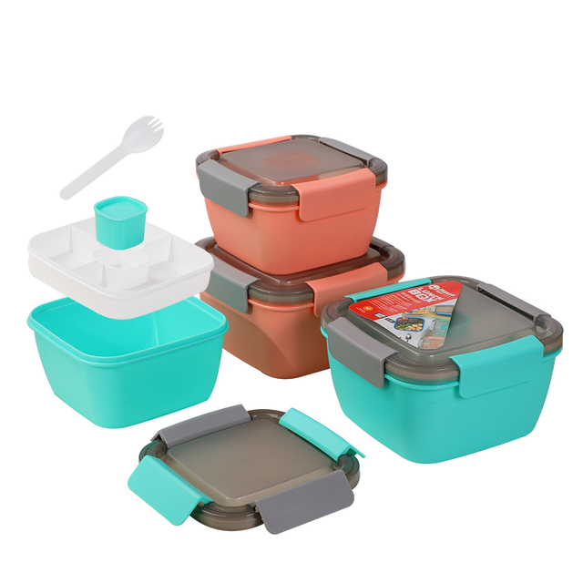 BJ-292 4 Compartment Bento Box With Utensils & Removable Sauce Container