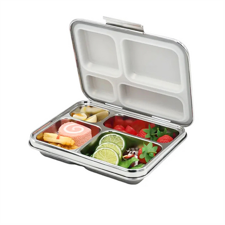 Eco-Friendly, Dishwasher Safe, Patented Design With 3 Compartments & Extra Container Available Stainless Steel Leak-Resistant Lunch Box