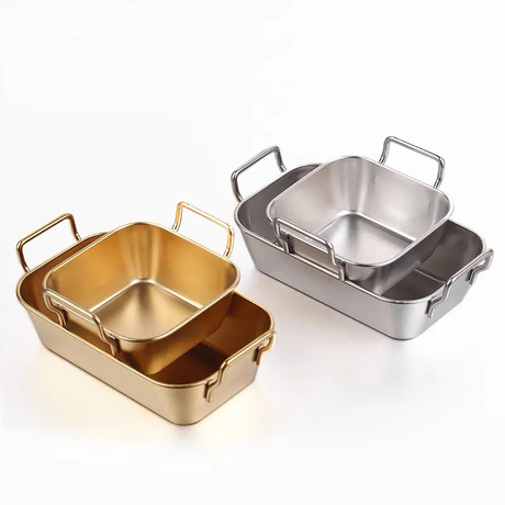  Square Dinner Plate with Double Handle Commercial Dinner Dishes Stainless Steel Lunch Box