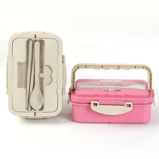 BJ-964 3 Compartment Versatile Wheat Straw Fiber with Phone Holder Utensil Lunch Box Set 