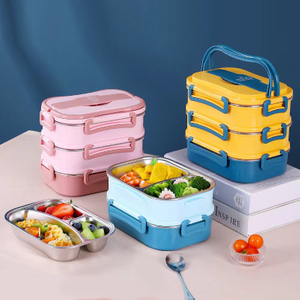 3 Stackable BPA Free Plastic Food Container Lunch Box with Cutlery Set