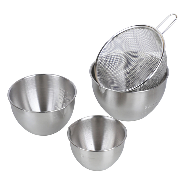 3Pcs 18/8 Stainless Steel Salad Bowls With Strainer