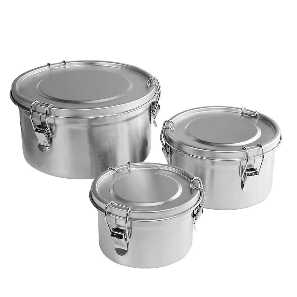 Round Stainless Steel Bento Lunch Food Box Container Sandwich Container With Lockable Clips