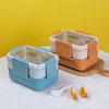 3 Compartment 2 Layers Stainless Steel Portion Control Lunch Box With Clear Lid