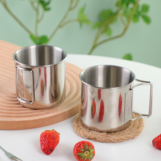 BJ-819 Outdoors Cup with Foldable Handle Stainless Steel Camping Mugs