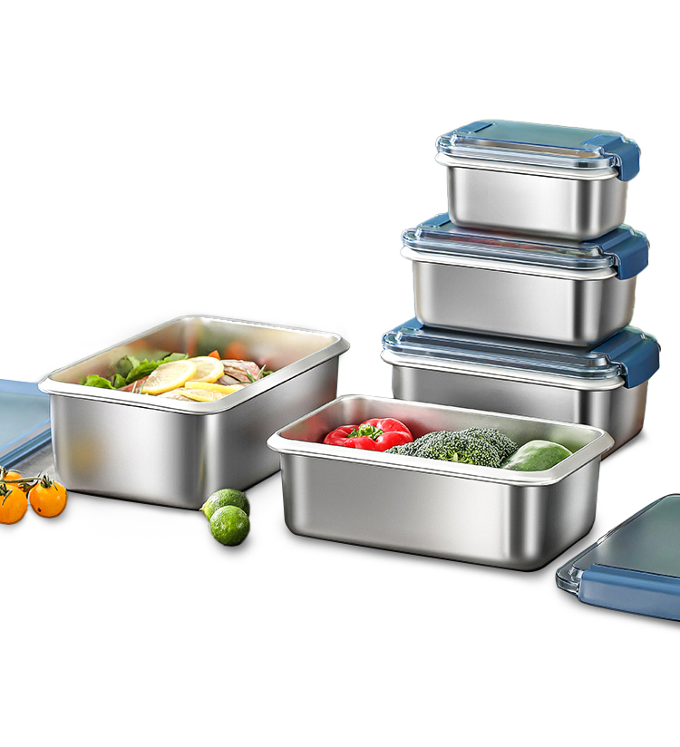 5 Pic Rectangular Stainless Steel Containers Leakproof Lunch Box Set