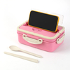 3 Compartment Versatile Wheat Straw Fiber Lunch Box with Utensil Set & Phone Holder