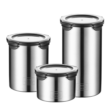 BJ-645 Airtight Food Storage Container with Clear Sealed Lids 304 Stainless Steel Canister