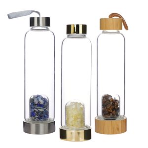  Bamboo Leak-Proof Lid Wellness Glass Includes Protective Sleeve and Removable Crystal Water Bottle