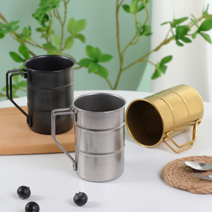 Outdoor Sport 304 Stainless Steel Metal Beer Cup Industrial Style Retro Camping Mugs with Handle 