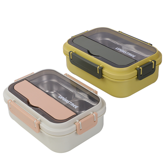 BJ-922 3 Compartment Portion Control Lunch Box With Stainless Steel Cutlery Set