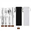 Portable Stone Wash Camping Utensil 5pcs Steel Silver Vintage Flatware Travel Cutlery Set With Case