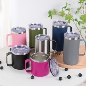 Insulated Double Wall Vacuum Stainless Steel Travel Coffe Cup with Handle & Leakproof Lid