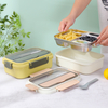 3 Compartment Stainless Steel Portion Control Lunch Box With Cutlery Set