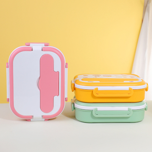BPA Free Plastic Food Container Portable Lunch Box with Cutlery Set for Kids