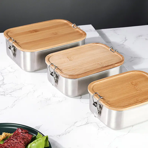 27 Oz Stainless Steel Lunch Box Bento Container with Bamboo Lid