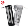 Portable Stone Wash Camping Utensil 5pcs Steel Silver Vintage Flatware Travel Cutlery Set With Case