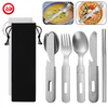 Portable Stone Wash Camping Utensil 5pcs Steel Silver Vintage Flatware Travel Cutlery Set With Case