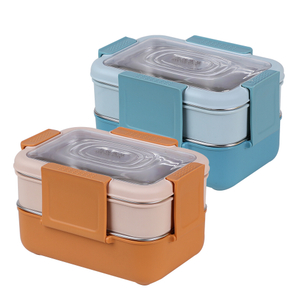 3 Compartment 2 Layers Stainless Steel Portion Control Lunch Box With Clear Lid