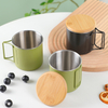 Bamboo Lid Stainless Steel Camping Mugs Outdoors Cup with Foldable Handle 