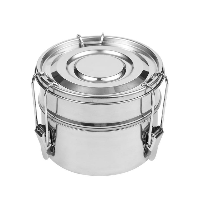 BJ-850 Round 2 Tiers Stainless Steel Bento Box Thermo Lunch Box With Sealing Buckle