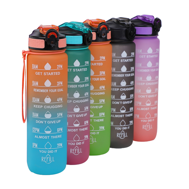 BJ-393 32 Oz Motivational Sport Water Bottles with Times To Drink And Straw for Fitness&Gym&Outdoor Bottle