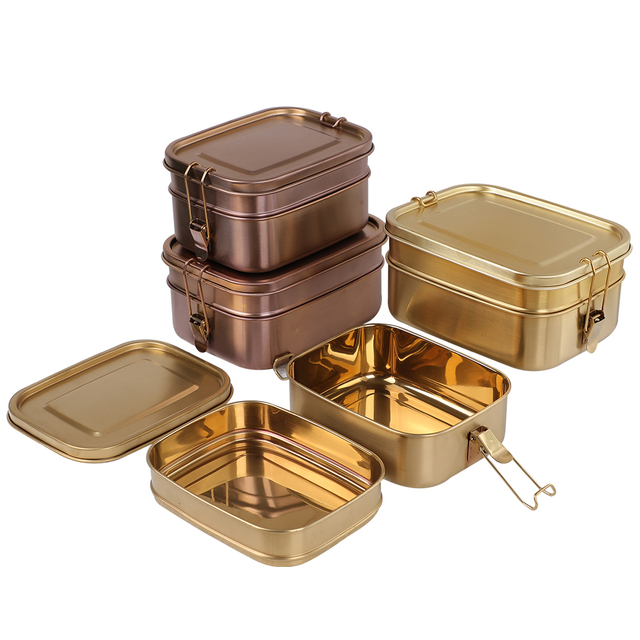 BJ-703 Gold-plating 2 Tiers Bento Box Thermo Stainless Steel Lunch Box