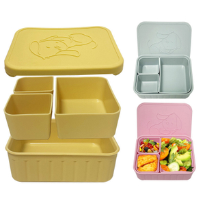 Leak Proof Lunch Box with 3 Removable Compartments Platinum Silicone Bento Box