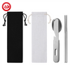 Portable Stone Wash Camping Utensil 5pcs Steel Silver Vintage Flatware Travel Cutlery Set With Case