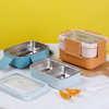 3 Compartment 2 Layers Stainless Steel Portion Control Lunch Box With Clear Lid